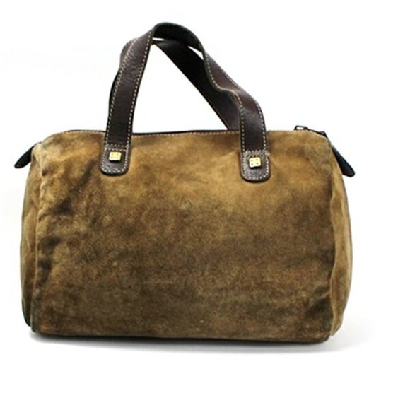 LOEWE Anagram Amazona 28 Handbag Boston Bag Suede x Leather Beige Dark Brown ... - Picture 2 of 12